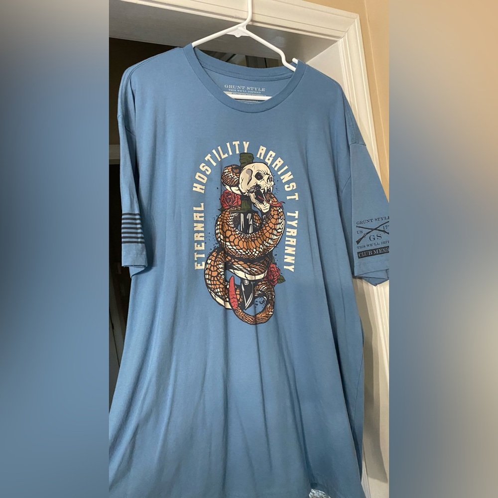 Grunt Style Blue T-Shirt with Snake and Skull Graphic